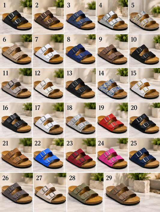 Classic Double-Buckle Comfort Slide Sandals – Multiple Colors