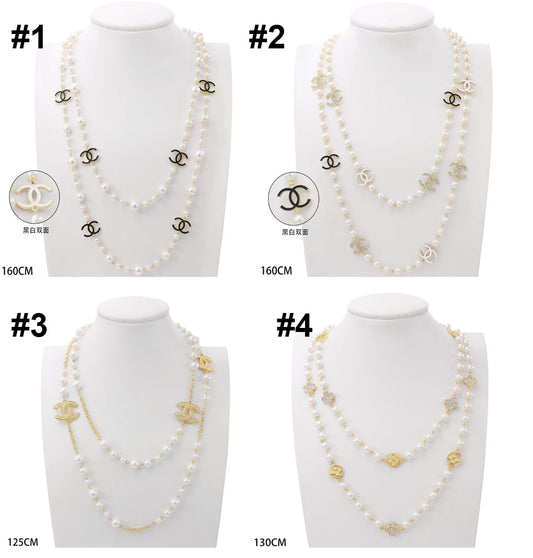 Long Layered Pearl & Charm Station Necklace – 4 Styles