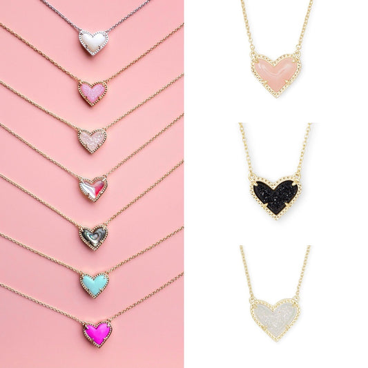 Women's Colorful Heart & Oval Gemstone Pendant Necklaces – Multiple Styles & Colors
