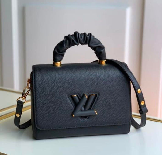 Ruched Handle Mini Satchel Crossbody Bag – Black & Gold