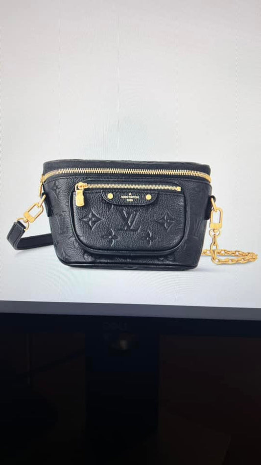 Mini Embossed Monogram Crossbody Bag – Black & Gold