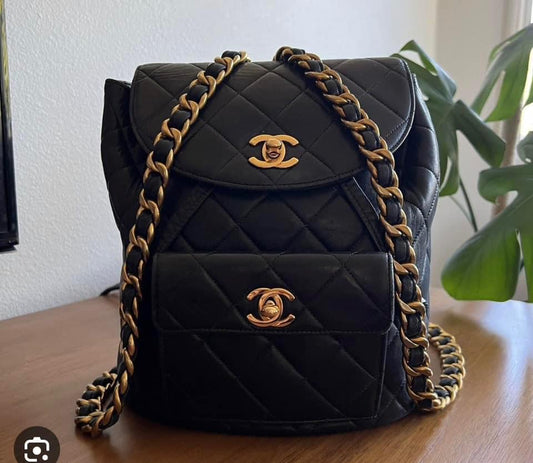 Quilted Chain Strap Mini Backpack – Black