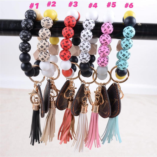 Beaded Wristlet Keychain with Tassel & Charm