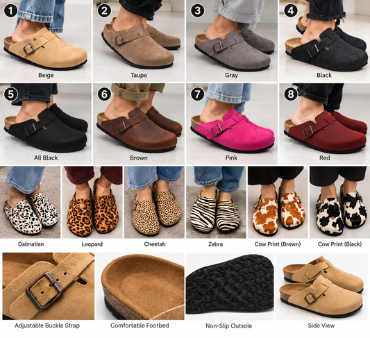 Classic Buckle Clog Mules – Solid Colors & Animal Prints