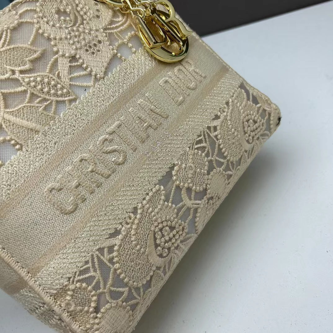 LADY D-LITE BAG Tan Embroidery with Macramé 24*20*11cm