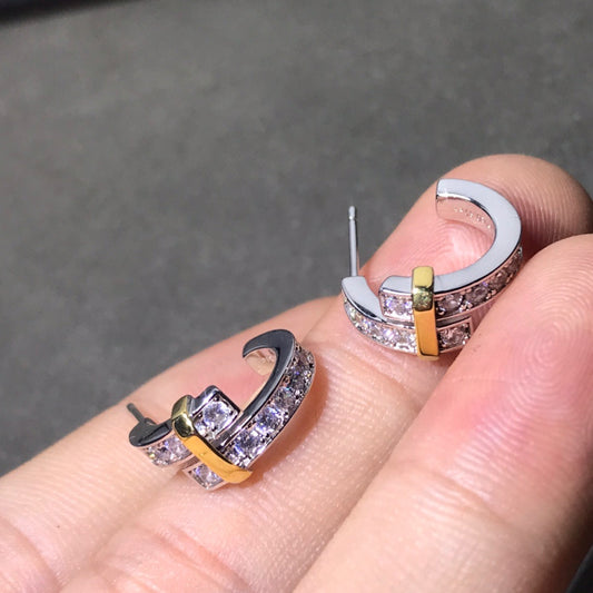 Two-Tone Crystal Accent Open Hoop Earrings
