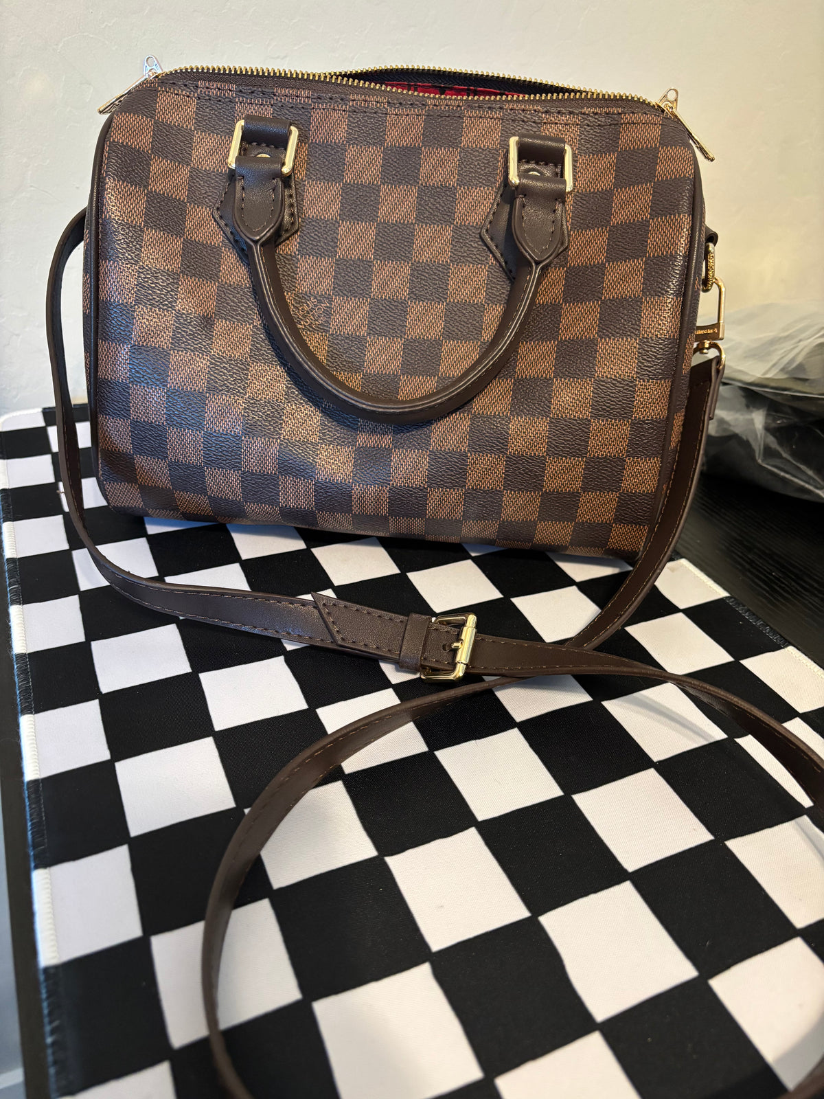 Classic Checkered Satchel Handbag – Pre-Loved | Only 1 Available