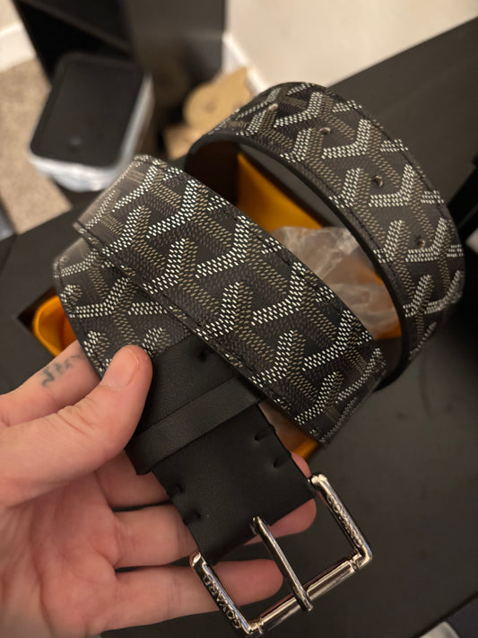Black Monogram Belt – Silver Buckle
