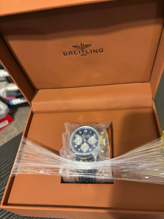 Blue Dial Chronograph Watch – Black Leather Strap