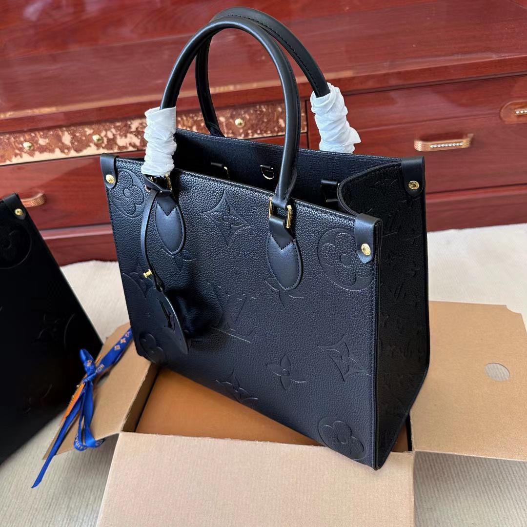 Black Embossed Monogram Structured Tote Bag