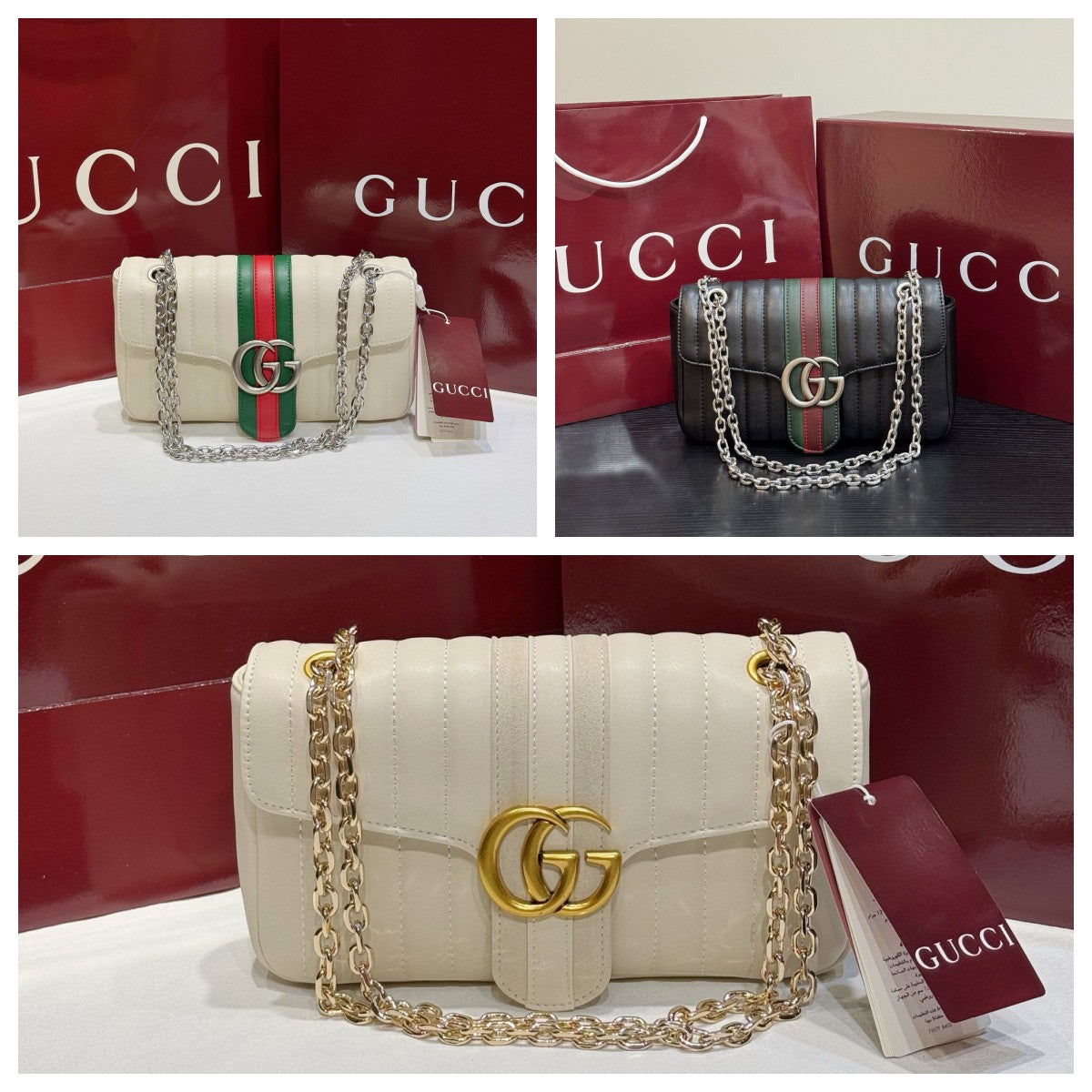 Quilted Shoulder Bag with Signature Stripe and Chain Strap