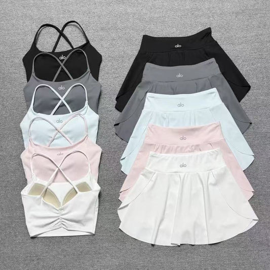 Crisscross Back Cami Top & Flowy Tennis Skort Set – Multiple Colors