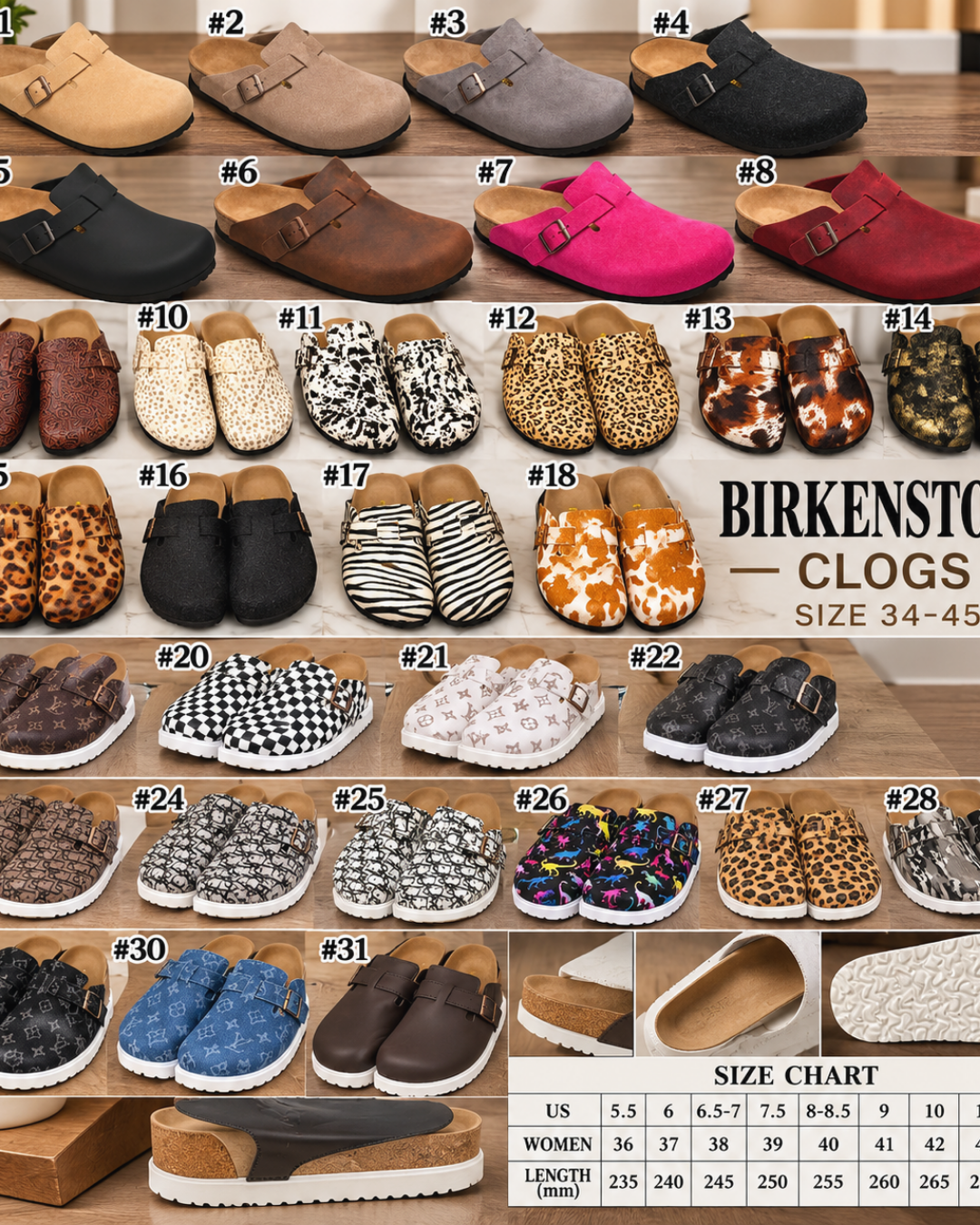Classic Buckle Clog Mules – Solid Colors & Animal Prints