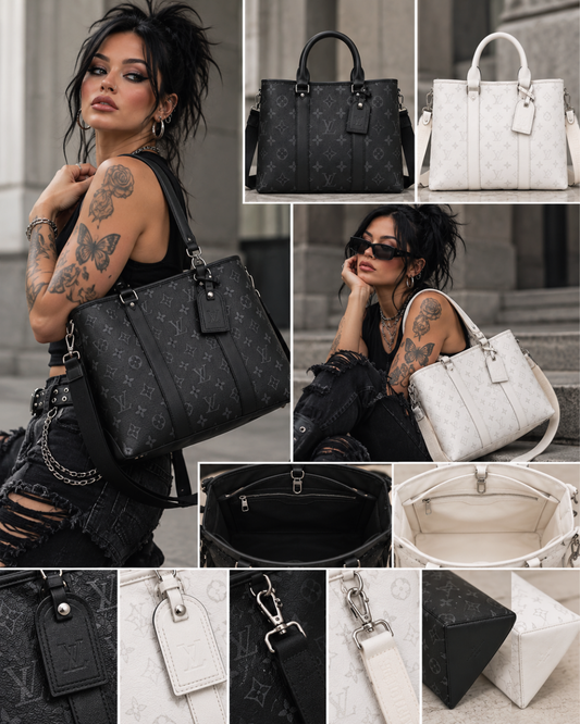 Monogram Tote Bag – Denim Blue, Black & White
