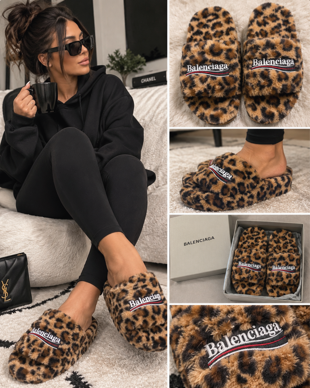 Leopard Print Faux Fur Slides