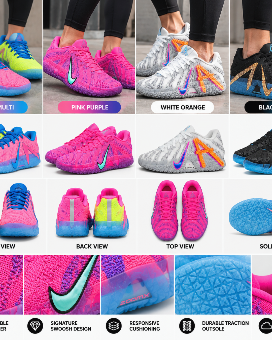 Zoom Air Textured Low-Top Basketball Sneakers – Multiple Colors