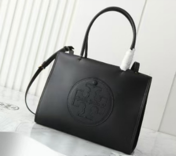 Black Embossed Logo Structured Tote Bag – Top Handle & Shoulder Strap