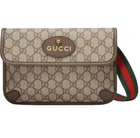 Beige Monogram Flap Crossbody Bag – Brown Trim & Striped Strap