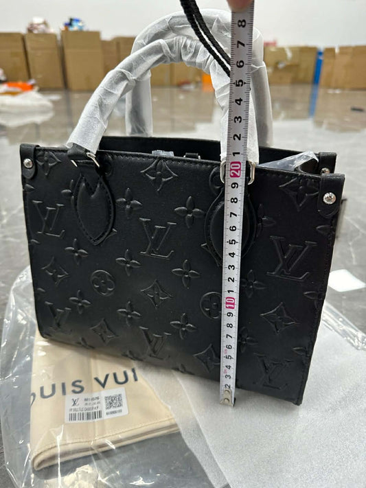Black Embossed Top-Handle Tote with Chain Strap