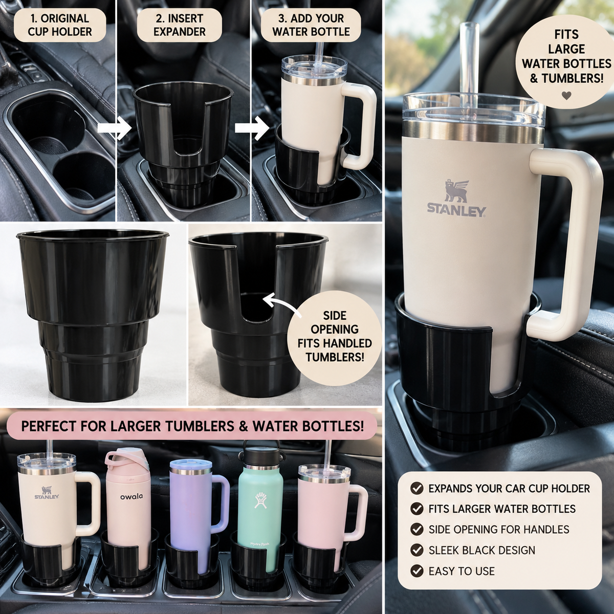 Universal Car Cup Holder Expander – Large Water Bottle & Tumbler Adapter only 1