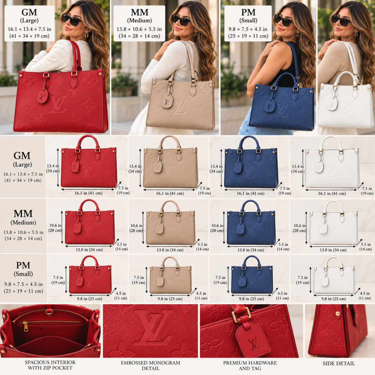 Embossed Monogram Structured Tote Bag- 4 colors