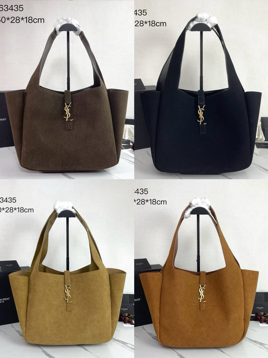 Oversized Suede Shoulder Tote Bag with Gold Logo Hardware