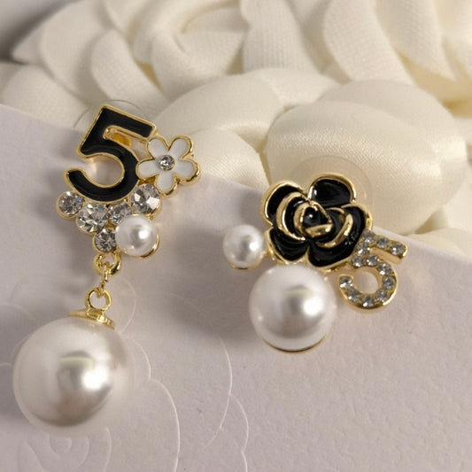 Vintage No. 5 Pearl & Floral Earrings