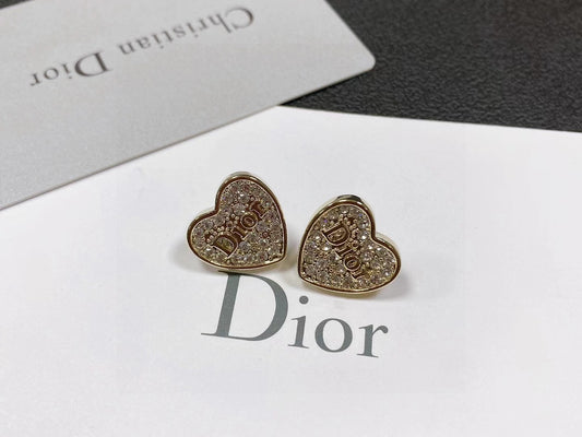 Gold Crystal Heart Stud Earrings