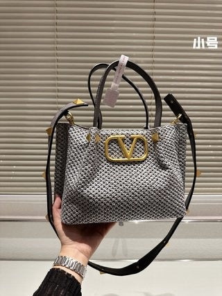 Woven Metallic V-Logo Mini Tote Bag