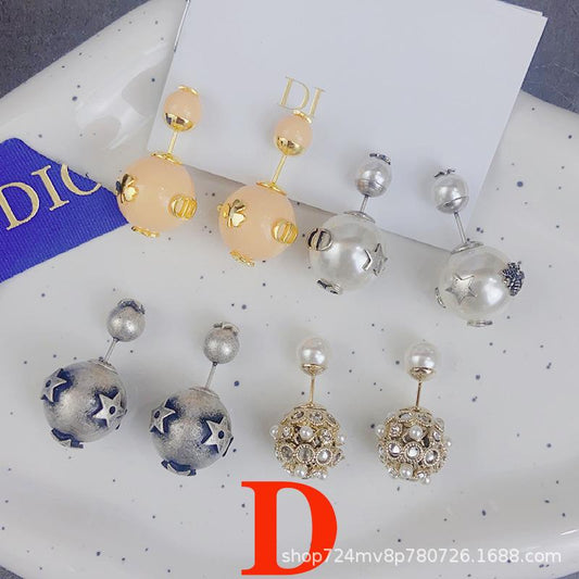 Women's Double Ball Pearl & Crystal Statement Earrings – Multiple Styles & Colors