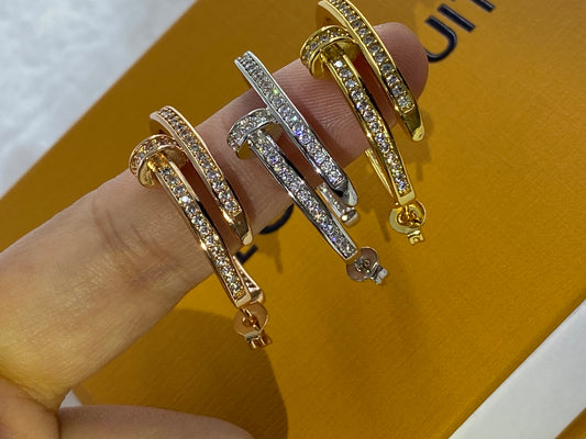 Sparkling Double-Curve Statement Earrings – Gold, Silver & Rose Gold