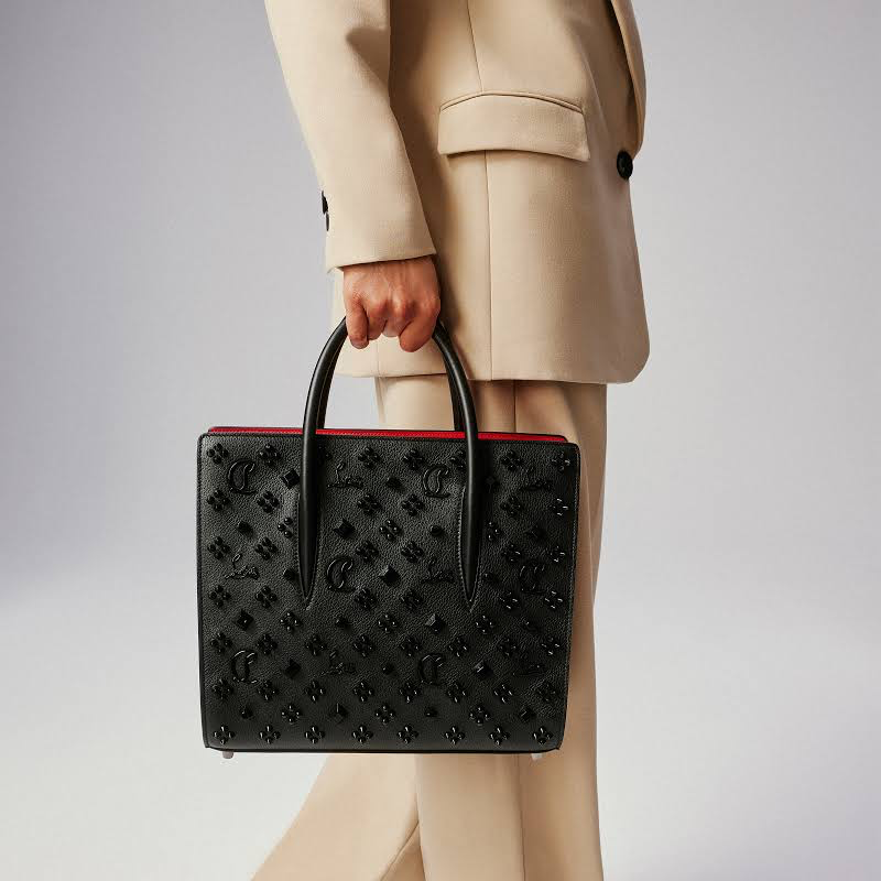 Paloma Medium Tote Bag – Black Monogram Leather with Red Accents