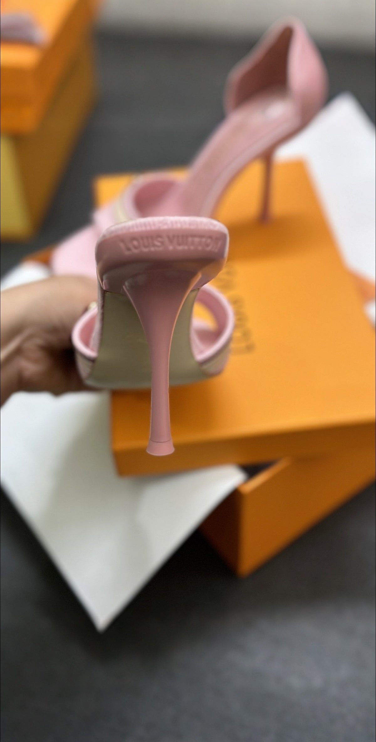 Blush Pink Open Toe Stiletto Heel Mules with Gold Buckle Detail