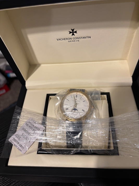 Gold-Tone Moonphase Watch with Black Leather Strap