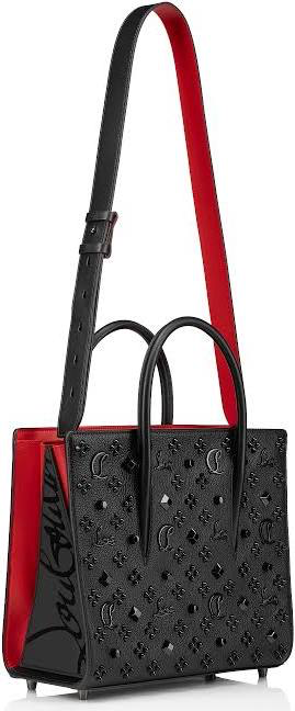 Paloma Medium Tote Bag – Black Monogram Leather with Red Accents