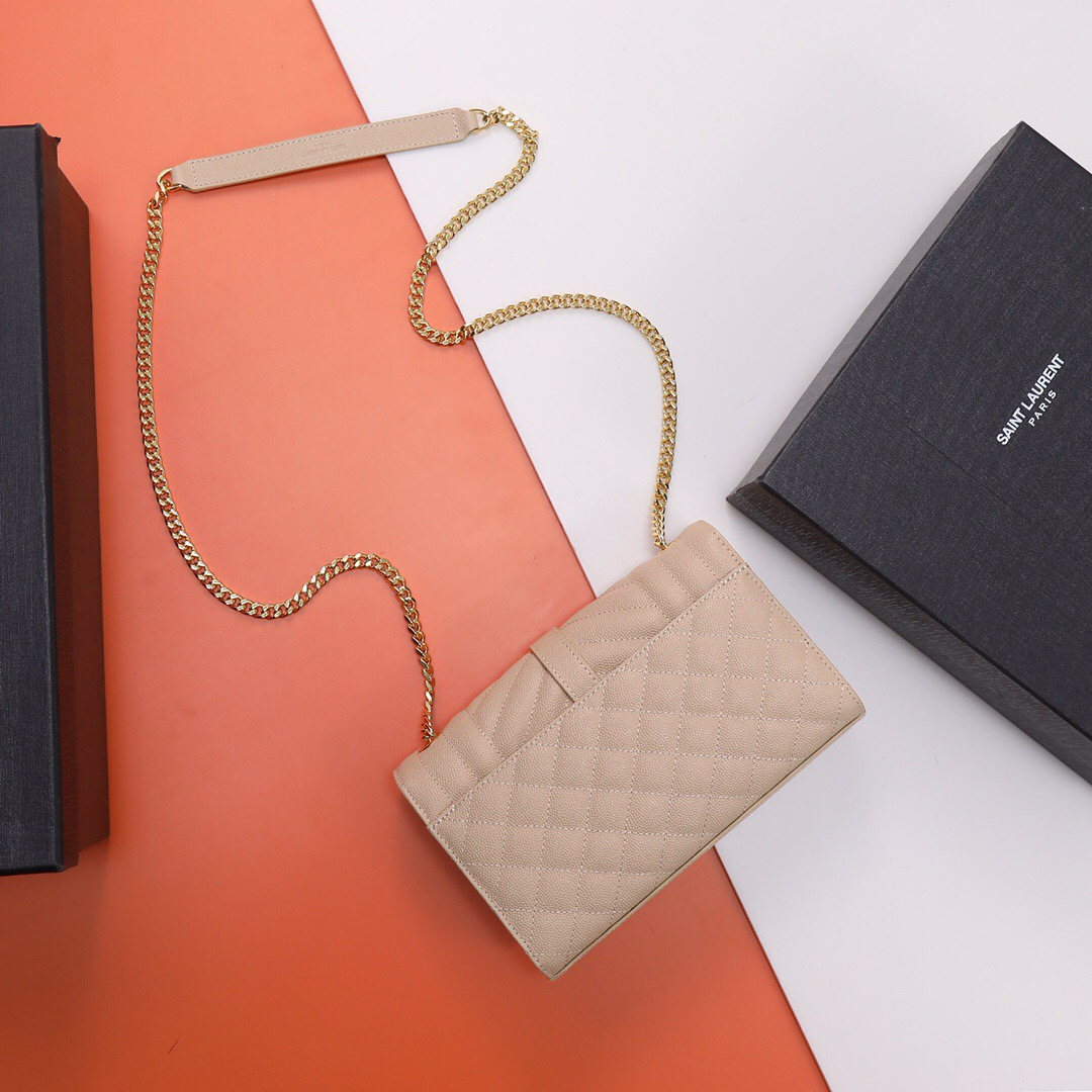 Quilted Envelope Crossbody Bag – Gold Chain Strap | Black & Beige