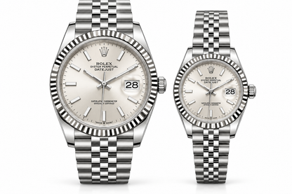 Datejust His & Hers Matching Watch Set – Silver Dial, Fluted Bezel & Jubilee Bracelet
