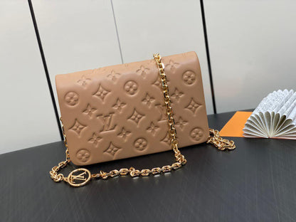 Nude Embossed Monogram Chain Shoulder Bag – Gold-Tone Hardware