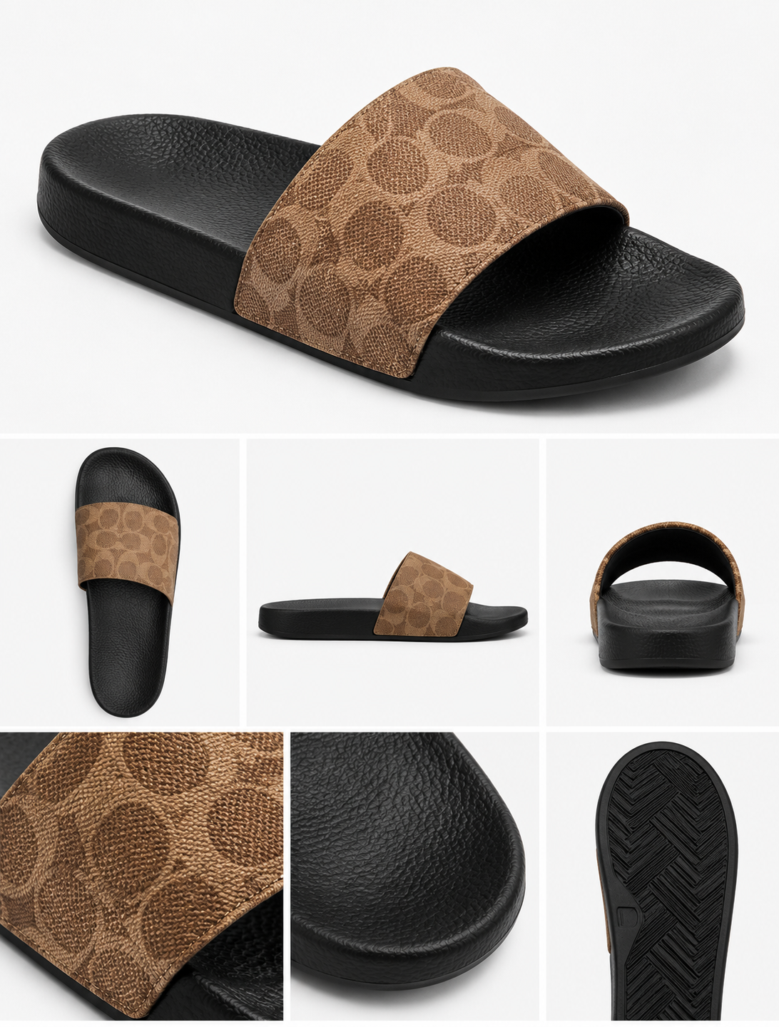 Signature Print Comfort Slide Sandals – Tan & Black