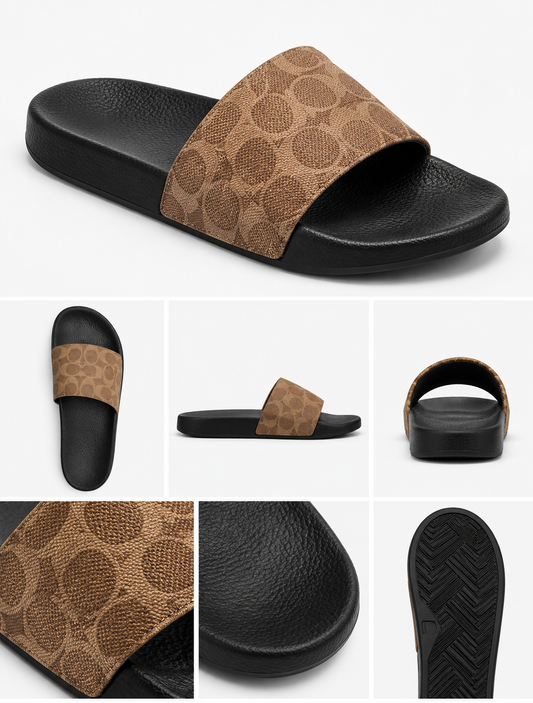Signature Print Comfort Slide Sandals – Tan & Black