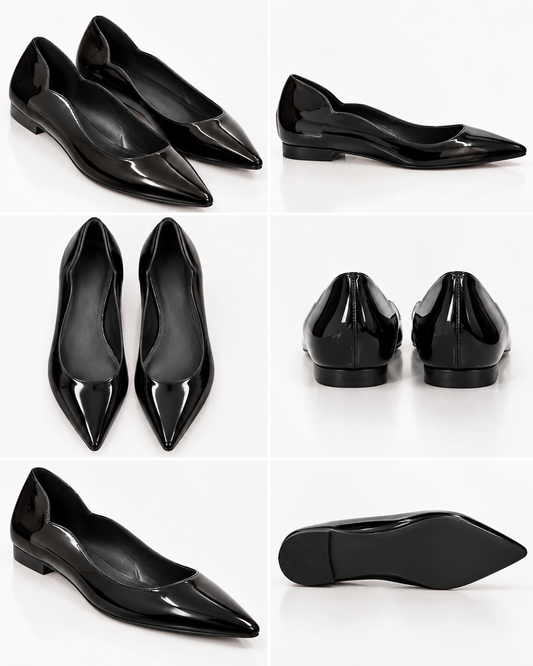 Black Patent Leather Pointed Toe D'Orsay Ballet