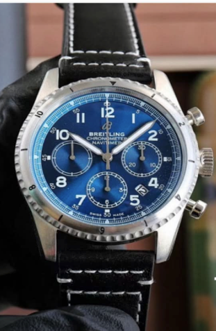 Blue Dial Chronograph Watch – Black Leather Strap