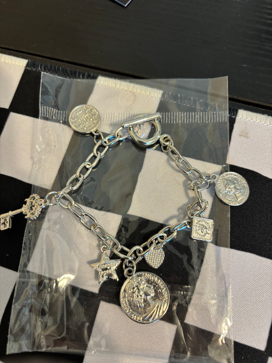 Vintage Silver Coin & Charm Bracelet