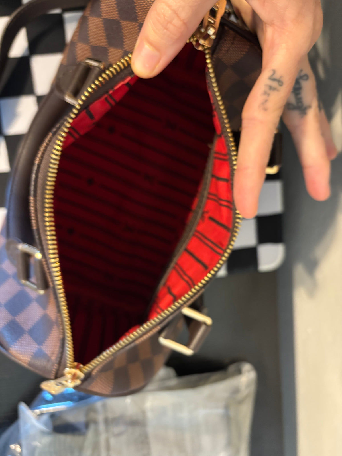 Classic Checkered Satchel Handbag – Pre-Loved | Only 1 Available