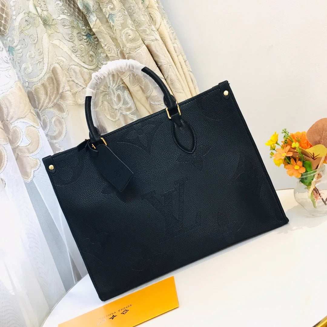 Black Embossed Monogram Structured Tote Bag