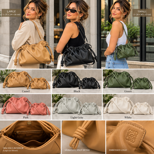 Women's Soft Ruched Drawstring Shoulder & Crossbody Bag – Large & Small