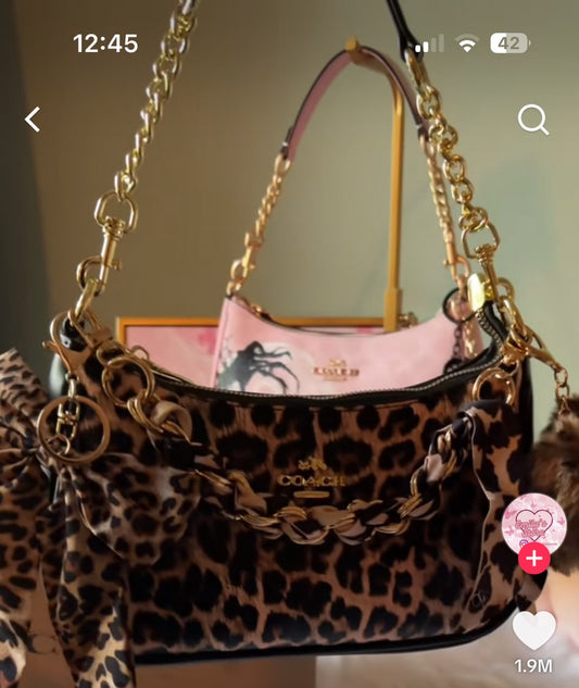 Leopard Print Chain Shoulder Bag with Scarf Detail