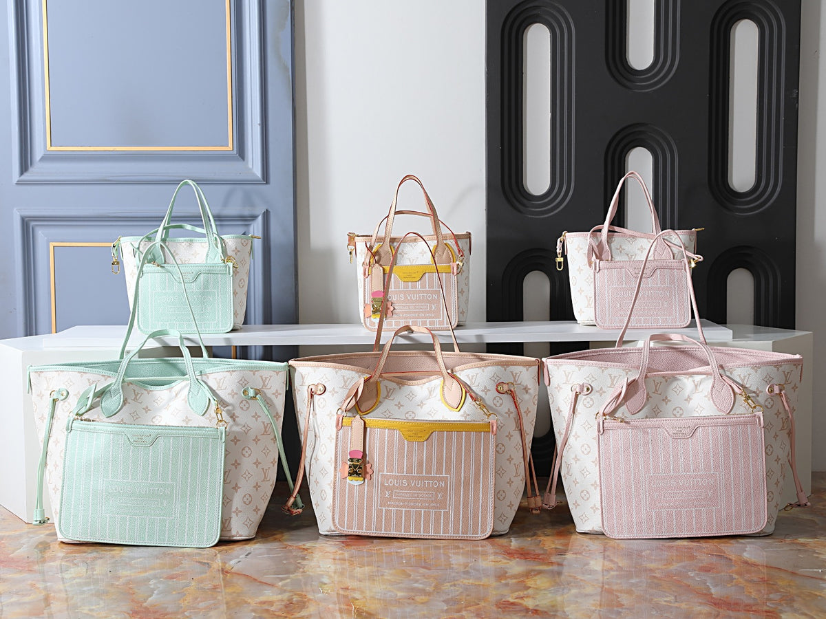Pastel Monogram Tote Handbag with Matching Front Pouch and Gold Hardware