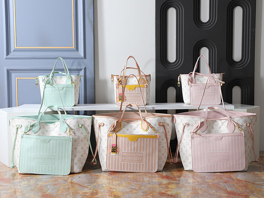 Pastel Monogram Tote Handbag with Matching Front Pouch and Gold Hardware