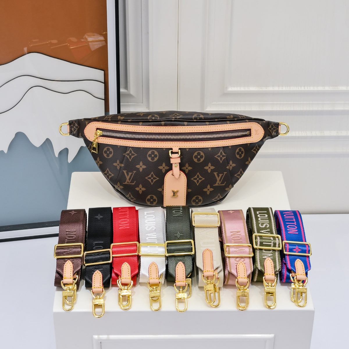 Monogram Crescent Belt Bag with Chain Strap – Multiple Colors